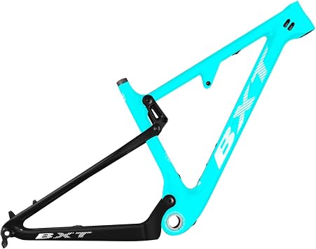 16/17/18.5/20inch Carbon Fibre Full Suspension Bike Frame 29ER Mountain Bike Frame 100mm Travel Disc Brake XC/Trail Soft Tail Racing Frame 12 * 148mm Boost Thru-AxleCyan,29 * 18.5"