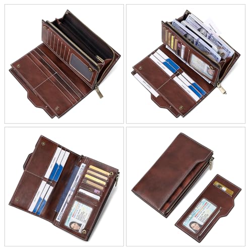 LANNSYNE Grain Leather Travel Passport Long Wallet for Men/Women RFID Blocking3