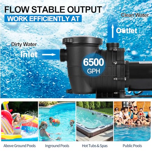 image for Leomru 1.5 HP Pool Pump 6500 GPH Self Priming in/Above Ground Swimming