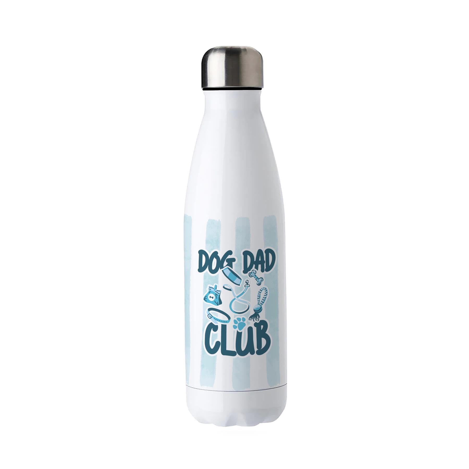 Purely Home Dog Dad Club Metal Water Bottle - Blue Double Walled 500ml Hot/Cold Drinks Bottle, Dog Owner Gifts