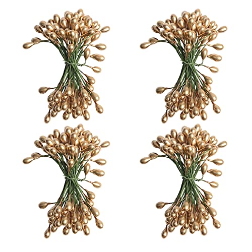HYLOOD 200 bayas de acebo artificiales elípticas, bayas de doble cabeza de Navidad, flores artificiales, estambre de cereza, boda, Navidad, decoración para manualidades, decoración de fiestas de