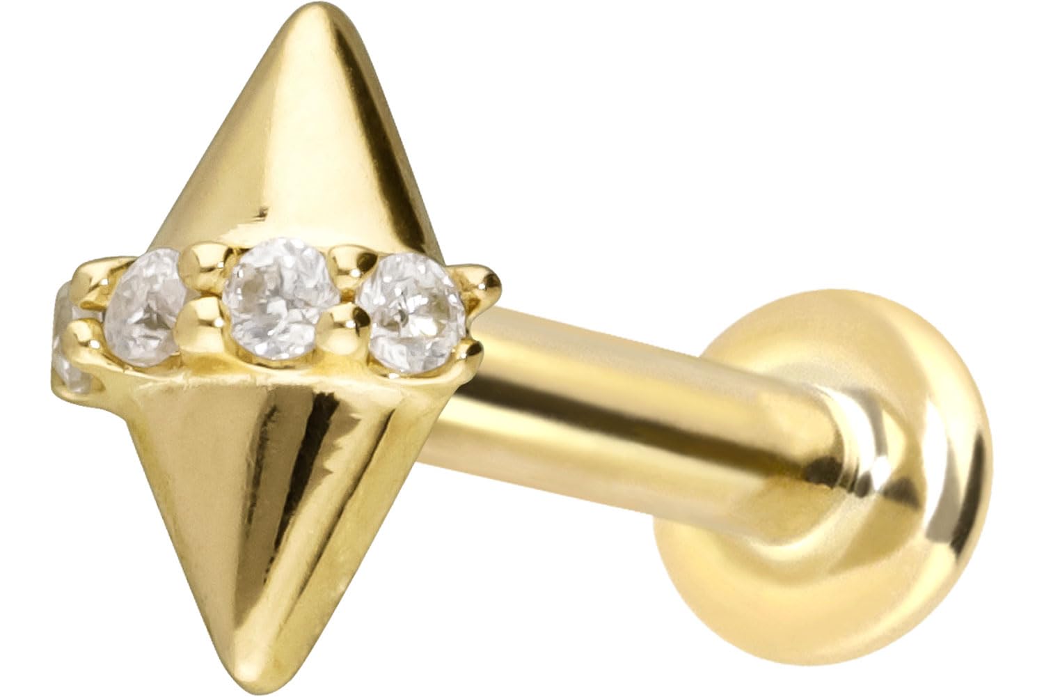 PIERCINGLINE Piercing Labret de oro de 14 quilates con rosca interior Mossanita + 2 puntas, color y tamaño a elegir