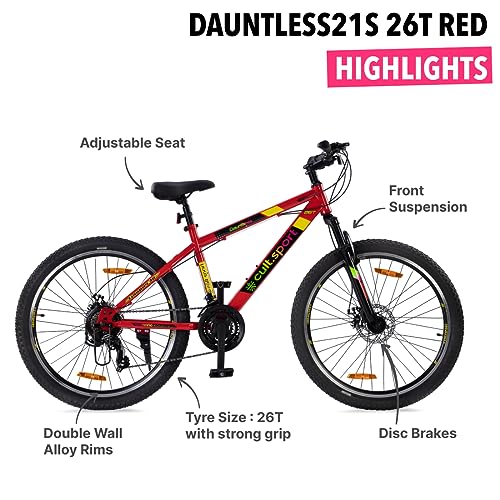 Image of CULTSPORT Cult Dauntless 26 inch Cycle /Bicycle MTB (21 Speed) Gear Cycle for Men /Boys with Front Suspension & Dual Disc Brake Mountain Bike | Ideal for 13+ Years, Red