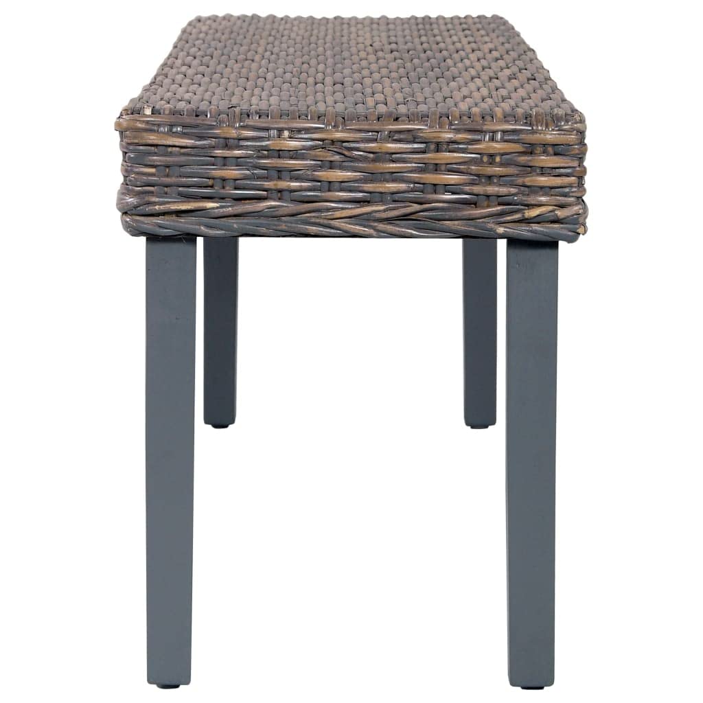 Banco de ratán Kubu, 110 cm, con patas de madera maciza de caoba, banco de pasillo en gris natural, estable y fácil de limpiar, carga máxima de 110 kg por asiento
