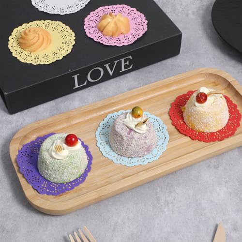 Tortenspitze, 120 Stück 9cm Spitzenpapier für Kuchen Tortenunterlage Rund Küche Backpapier Tischset Papier für Geburtstag Hochzeit Party Kuchen Pizza Pappteller (Weiß, Gelb, Rosa, Rot, Lila, Blau)