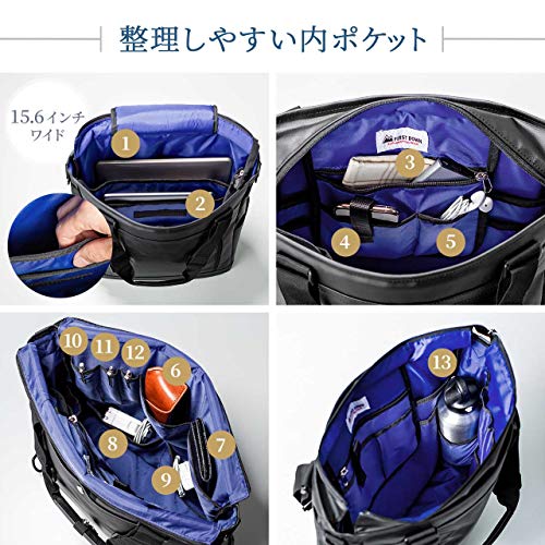 サンワダイレクト FIRST DOWN 3WAY トートバッグ 18ポケット 撥水 メンズ A4 15.6型PC収納 ハンドル長さ調整 20L 200-BAGFT4BK の商品画像 3