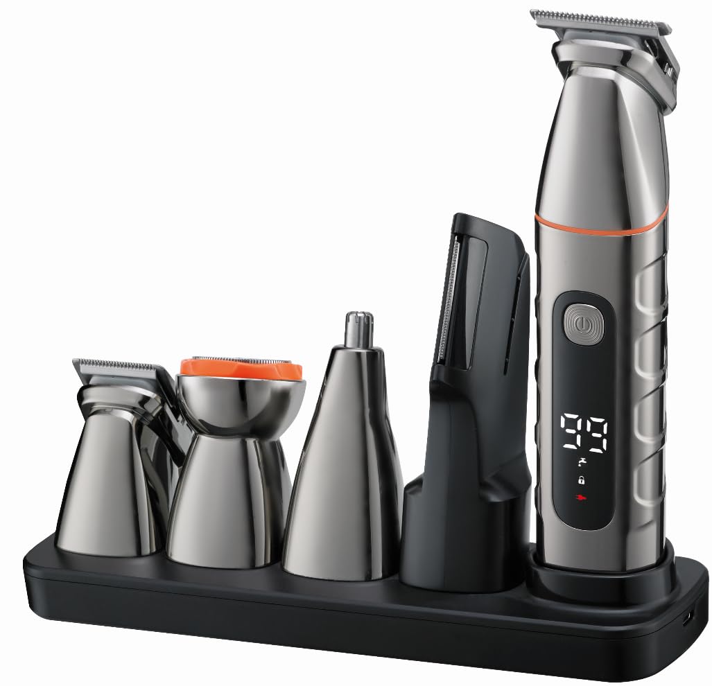 MAXGROOM Afeitadora Corporal Masculina 5 en 1, IPX6 Depiladora Corporal Hombre, Apto para Nariz, Barba, Cabello y Zonas íntimas, Cabezal de cuchilla magnético reemplazable, Gris plomo