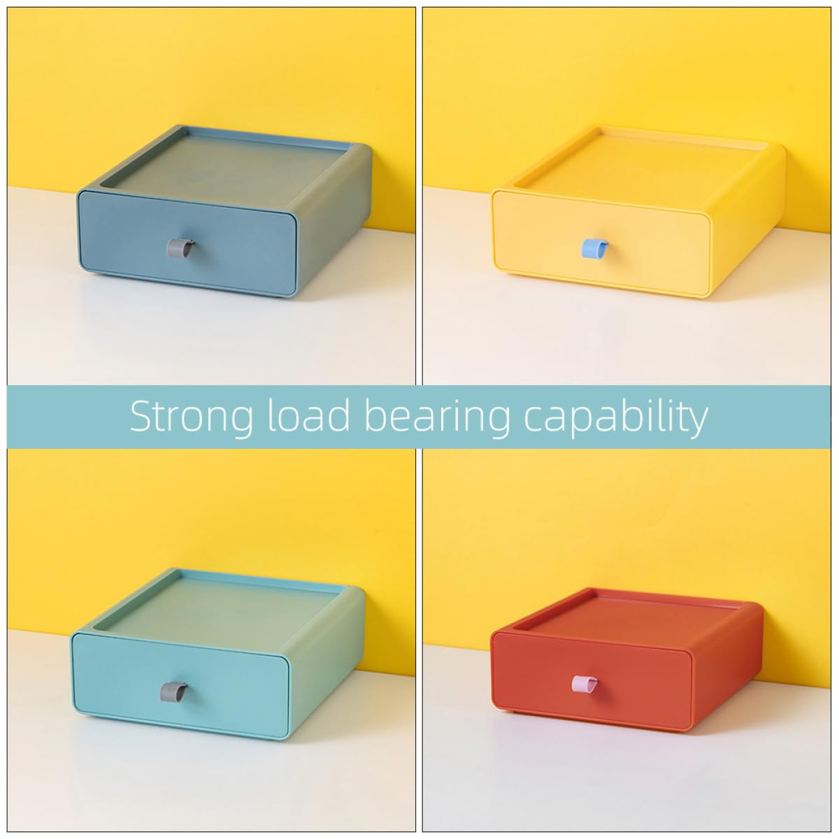 Cajones de Almacenamiento Apilables 4 Piezas, Cajas de Escritorio Multicolor (amarillo, Verde, Azul, Naranja), Organizador de Oficina y Hogar, Estuche Cajón para Documentos