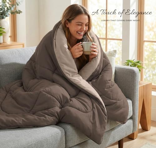 Image of VAS COLLECTIONS Double Size Cotton Reversible Comforter (228x254 cm) | 220 GSM Soft & Breathable AC Quilt | Lightweight All Season Bedding for Double Bed (Espresso Brown)