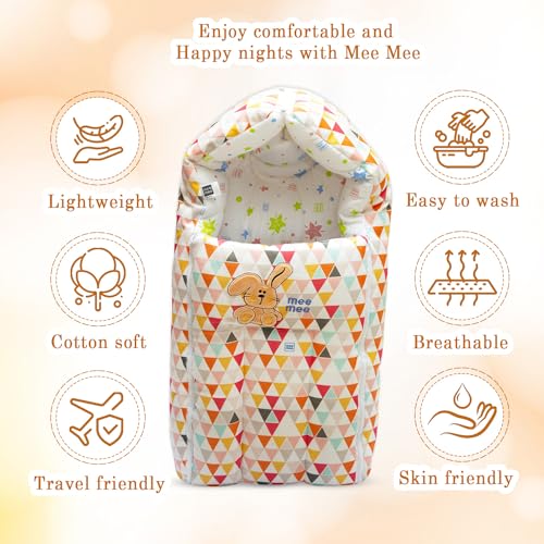 Image of Mee Mee 3 in 1 Baby Bed, Sleeping Bag & Carry Nest, Rabbit Embroidery, Shearing Finish & Cotton Soft from Inside, Machine Washable & Portable Bassinet, 0M+, Orange