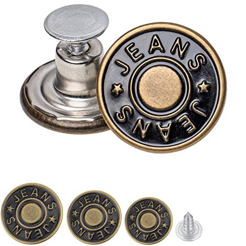 Lot de 40 boutons de rechange pour pantalon avec 15 x Ø 20 mm, 15 x Ø 17 mm, 10 x Ø 14 mm, couleur bronze, boutons jeans avec rivets, bouton jean, boutons de pantalon, boutons en métal, pantalon Cover