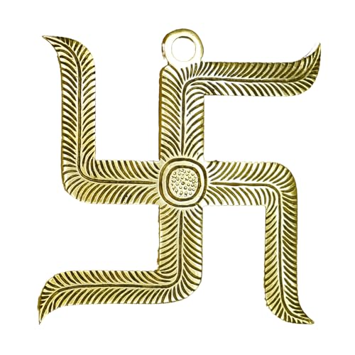 Image of Ekhasa Brass Swastik Wall Hanging Yantra | Swastika for Door Entrance for Vastu | Sathiya Front Door Decoration Items | Goodluck Positive Energy Religious Symbols Pooja Temple Decor House Warming Gift