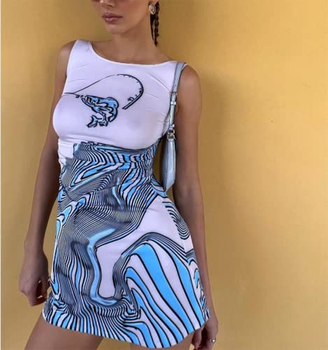 Sdghg LZM-HB-3E2-KPDJRA2 Women Tank Dresses Summer Graphic Print Sleeveless Mini Dress Slim Fit Short Dress Fashion Streetwear thumb #2