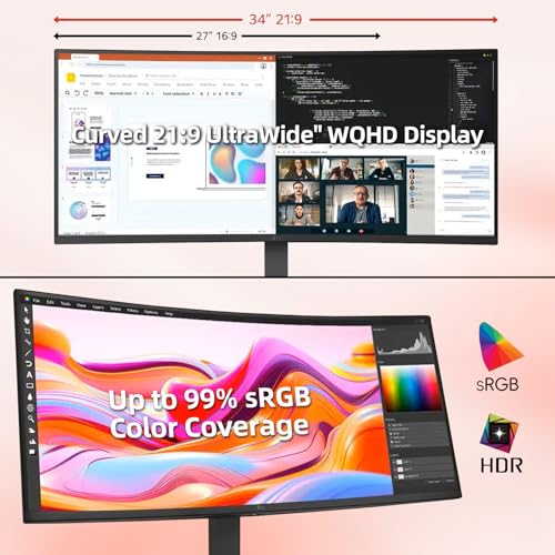 Image of LG 34 inch UltraWide Curved Monitor, WQHD (3440 x 1440) VA Display, 144Hz, 4000:1, AMD FreeSync, HDR10, Built-in KVM Switch, sRGB 99%, HDMI, Display Port, USB Type-C, Height /Tilt Adjustable Stand