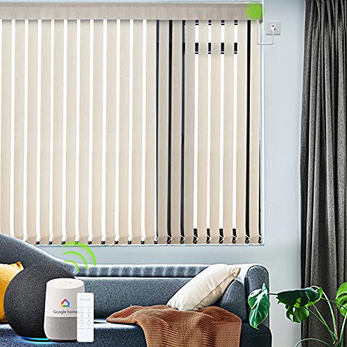 Yoolax Motorized Vertical Blind, Smart Blackout Sliding Door Shades, Blinds for Sliding Glass Doors with Alexa Google Home, Suitable for Sliding Patio Glass Doors Window, Custom Size, Beige