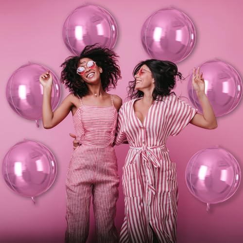 Image of 9 Pcs Pink Round Foil Balloons,22 Inch Metallic Pink Round Balloons | Pink Giant 4D Round Ball Balloons For Valentine's Birthday Wedding Anniversary Bridal Shower Party Decorations