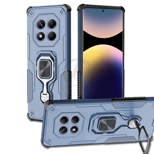 Image of AESTMO Armor Back Cover for Redmi Note 14 Pro /Poco X7 5G | Ring Holder & Kickstand & Camera Protection in-Built | 360 Degree Protection Back Case Cover (Blue)