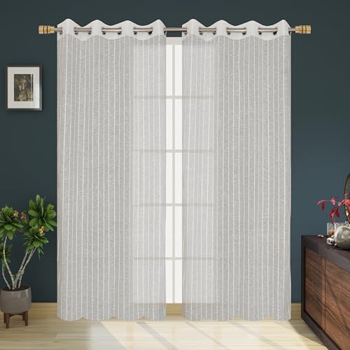 Image of Exporthub Sheer Linen Cotton Curtains for Window 6 Feet Set of 2, White - Light Filtering Breathable Fabric Drapes for Living Room & Bedroom (EHSPR052 64)