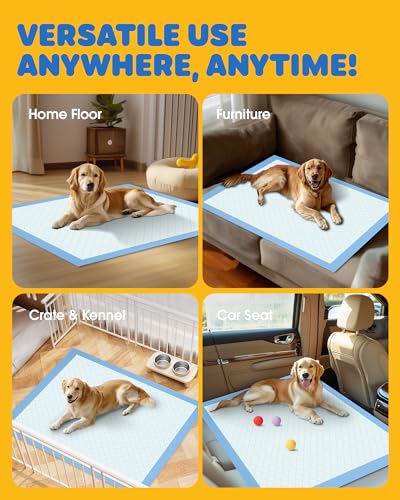Image of Powools Puppy Pads - 100 Packs, 34 inchx28 inch Ultra-Large Puppy Pads, Tear-ResistantPee Pads for Dogs, 6-Layer Ultra-Absorbent & Quick-Dry Blue Training Pads