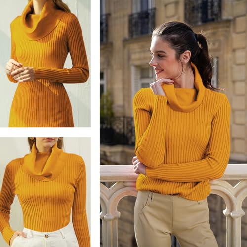 Image of v28 Women's Stretchable Cowl Neck Knit Long Sleeve Slim Fit Bodycon Sexy Sweater