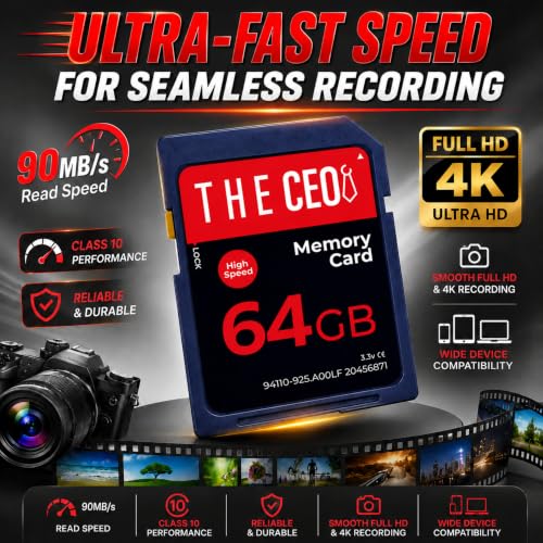 Image of THE CEO SD Card for Camera 64GB Class 10 Memory Card UHS-I Compatible
