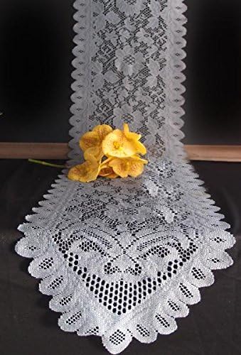 POSHNPRETTY Gray Floral Lace Table Runner - 13" x 120" - LS167-80
