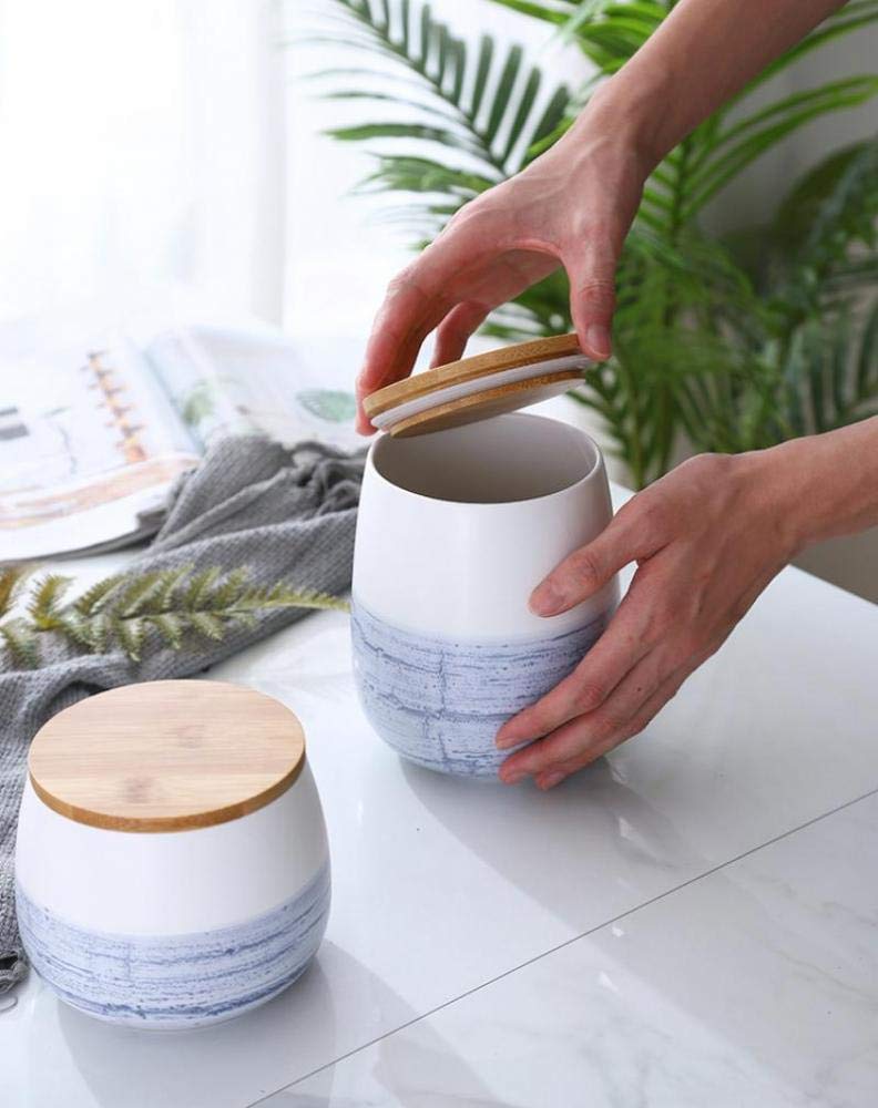 Barattolo per alimenti in ceramica bianca con coperchio ermetico in legno per servire caffè, tè, zucchero, spezie e altro (1000 ml)