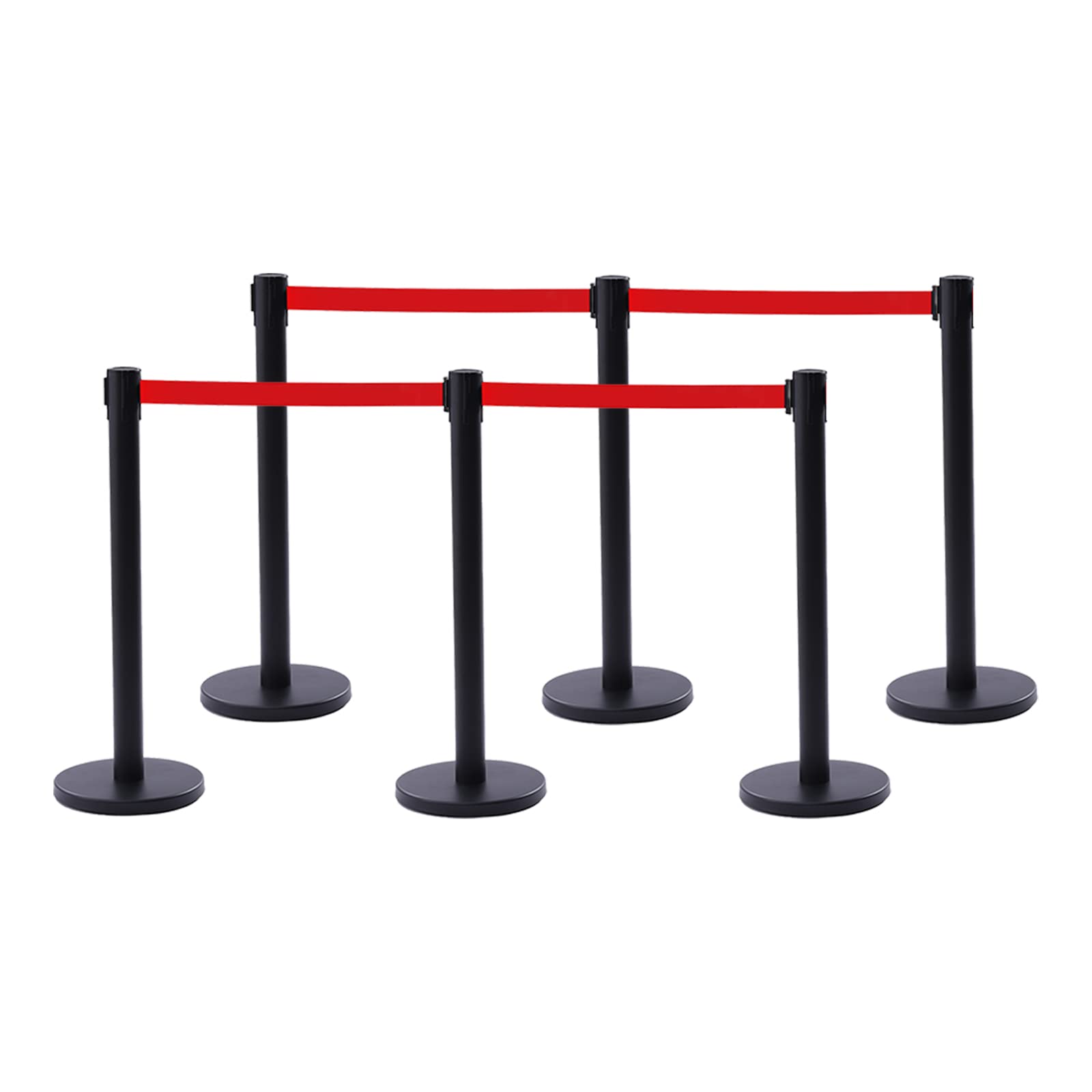 6PCS Crowd Control Stanchions, Crowd Control Barriers with 6.5FT Red Retractable Belt, Black Stanchions for Store Queues, Airport Lines, Event Entries