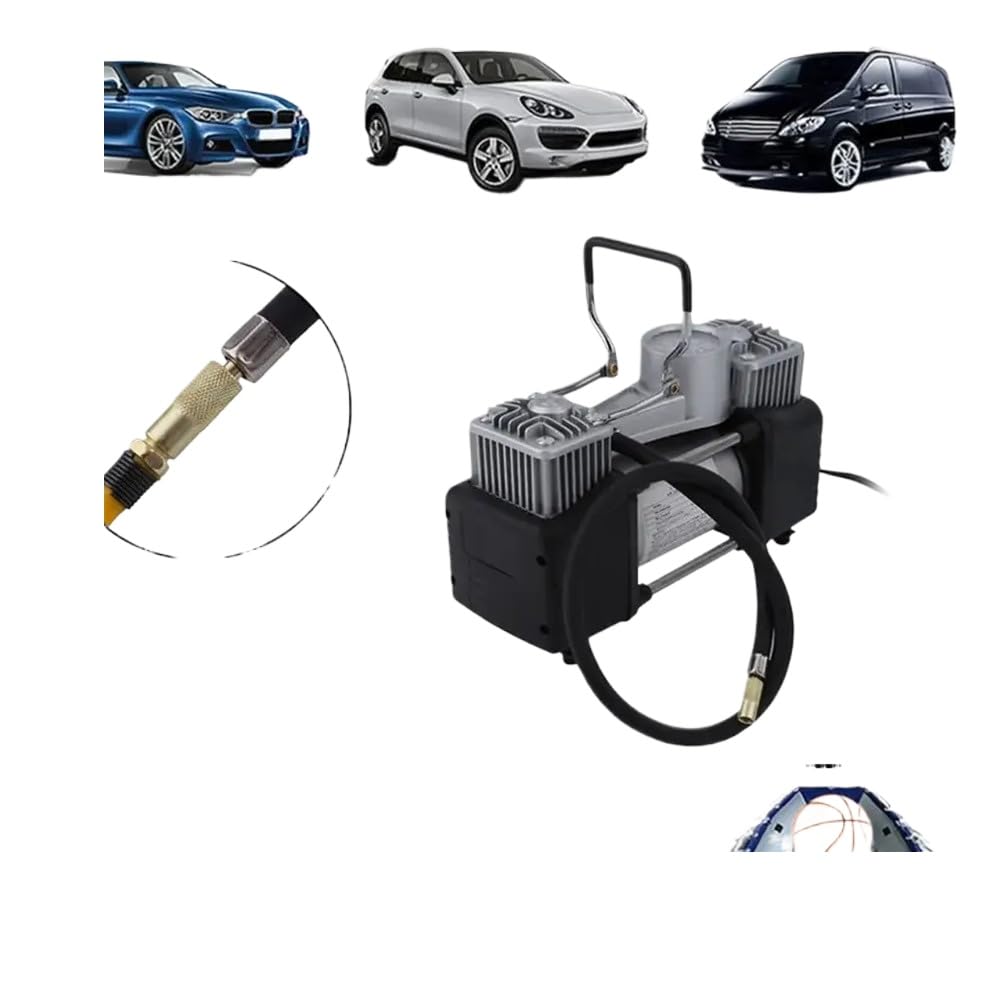 Compressore d'aria per auto 12V con doppio cilindro in acciaio inossidabile, motore da 300 W, pressione massima 150 PSI, tasso di gonfiaggio 60 l/min per pneumatici per auto e veicoli a 12 V