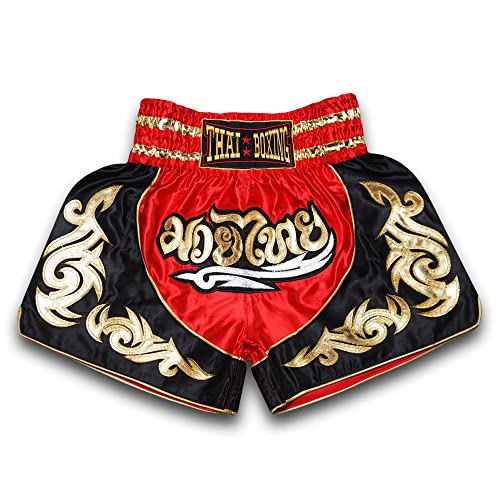 SIAMKICK Muay Thai Shorts for Men Women Boxing Kickboxing High Grade MMA Fight Clothing Training Workout Trunk (XL, Red Bodhi)