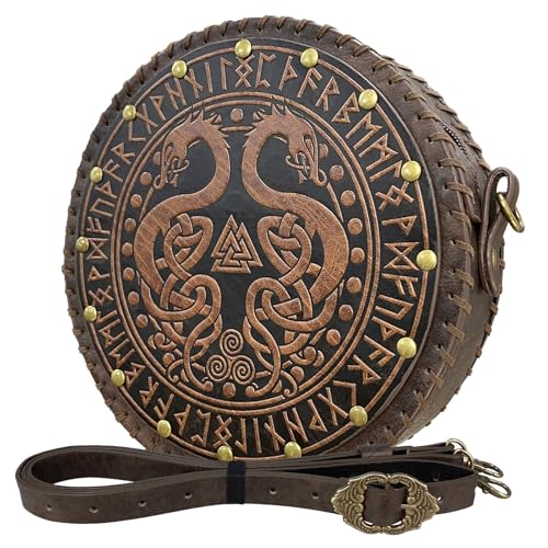 Image of HiiFeuer Viking Embossed Crossbody Bag, Nordic Faux Leather Belt Bag Satchel Bag, Medieval Portable Cosplay Shoulder Bag | Embossed