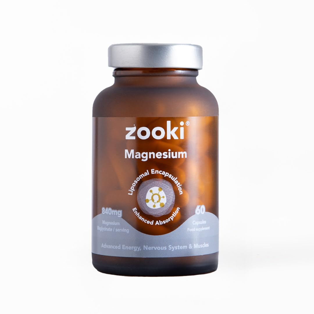 Zooki 840mg Liposomal Magnesium Bis-Glycinate Capsules | 4X Higher Absorption | Ultimate Sleep, Relaxation, Muscle Function + Cramps, Energy, Heart, Nervous System, Immunity Support | (30 Servings)