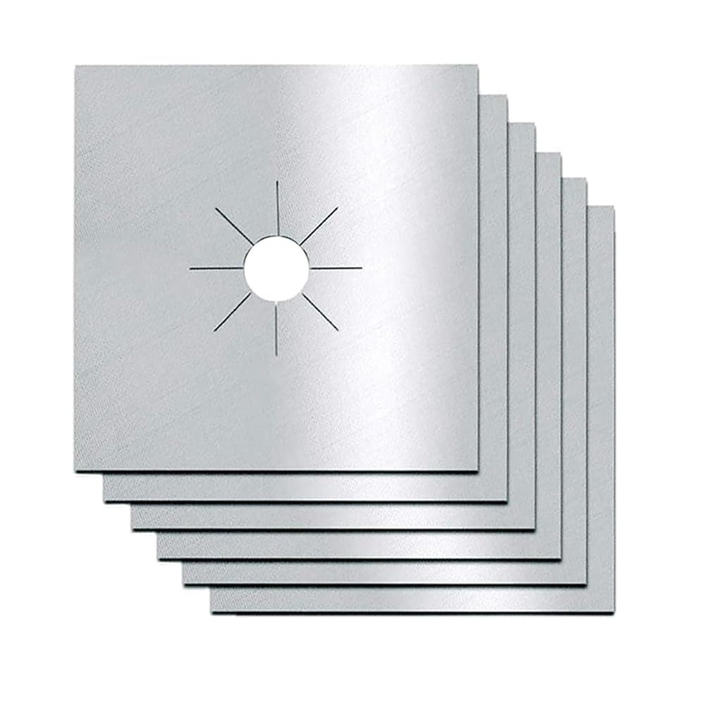 Raqifaya Silver 6 Pcs Gas Hob Range Protectors 10.6" X 10.6" Stove Burner Covers Heat-Resistant Stove Burner Protector Liner Non-Stick Stovetop Sheets For Kitchen Cookers