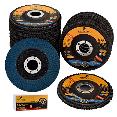PEGATEC Flap Disc 20 Pack, 4 1/2×0.040×7/8 Inch Grinding Wheel Aluminum Oxide Abrasive Discs Type 40/60/80/120 Grit Sanding Discs for Angle Grinder Sanding Discs Stainless Steel Metal Wood Polishing