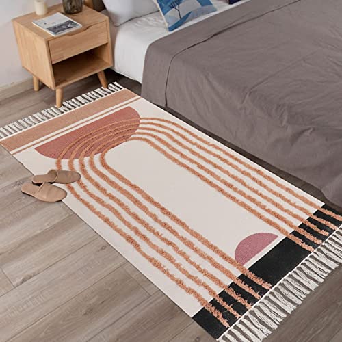 Leevan Machine Washable Rugs 2.3'X5.3', Durable Farmhouse Runner Rug With Tufted And Fringe, Handmade Cotton Woven Kitchen Runner Rug Bohemian Living Room Fringe Accent Rug #TOP1