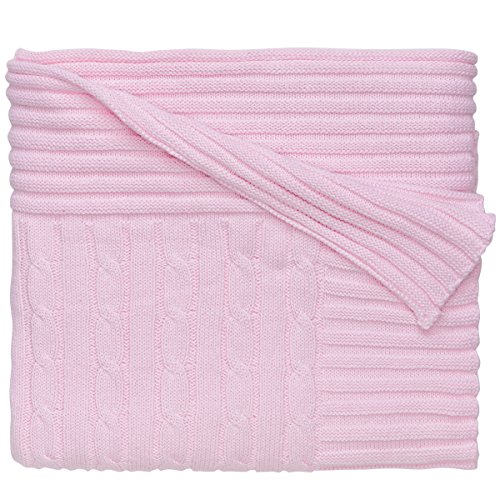 Elegant Baby Premium 100% Cotton Knit Blanket, Classic Cable Knit in Pastel Pink, 30