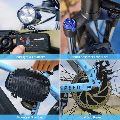 HOVERFLY OUREA Electric Bike 26", 750W Peak Motor Mountain Ebike, Up to 40 Miles 20MPH Removable Battery, 7-Speed and Shock Absorber, Electric Commuter Bike for Adults Blue - Thumbnail 5