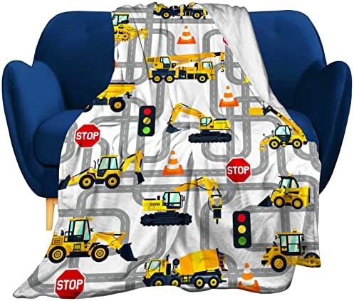 Esconal Construction Truck Blanket for Toddler Boys Kids Flannel Cars Blankets and Throws for Adults Bedding Sofa Gifts 50"X40"