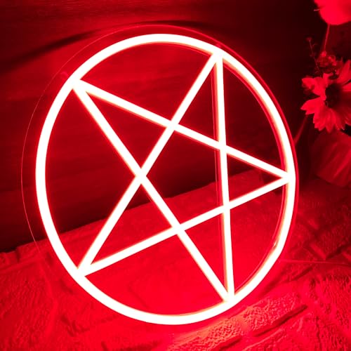 Image of Allball Satanic Pentagram Neon Sign, Halloween Neon Light LED Gothic Pentagram Sign USB Powered Dimmable, for Halloween Party Game Room Home Bedroom Dorm College(13 * 13 In)