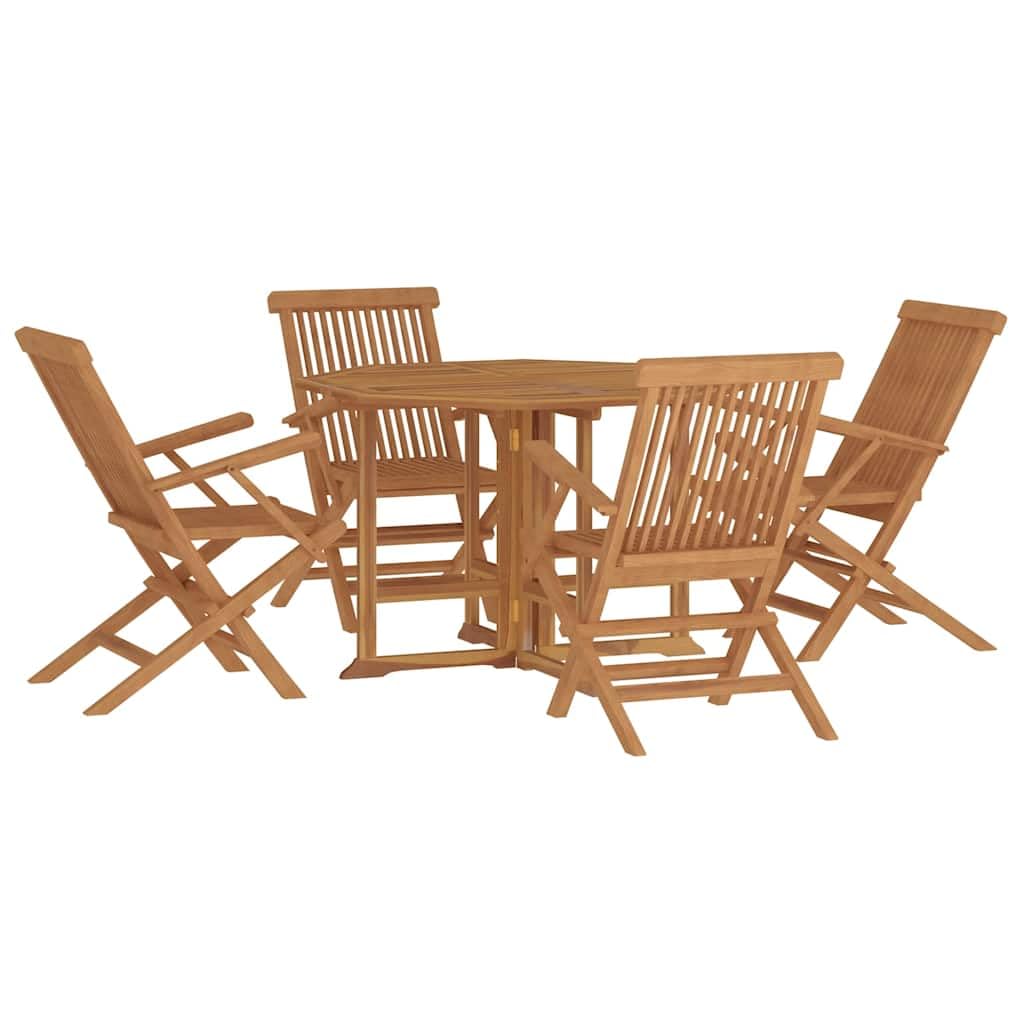 Set da pranzo da giardino pieghevole in legno massello teak, 110 x 110 x 75 cm, per giardino, terrazza e balcone, resistente alle intemperie, salvaspazio