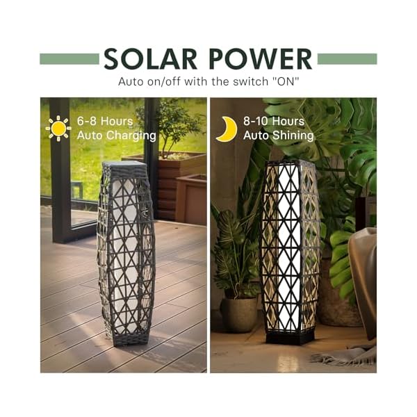 Grand patio 2 piece outdoor solar powered woven wicker lantern floor lamp decoration for deck garden lawn porch medium cindy silver gray  urban country home decor