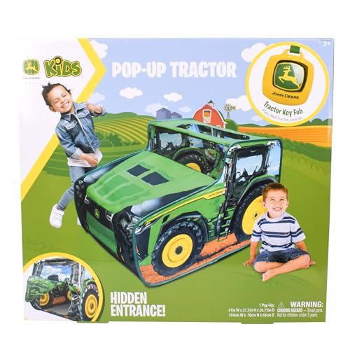 John Deere Pop Up Tent – Tractor Playhouse for Kids | Removable Key Fob with Tractor and Farm Sounds | Vehicle Toys for Toddlers - Sunny Days Entertainment