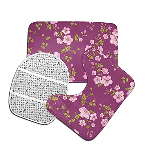 SHEYZYLTD Badematte + Konturmatte + Toilettendeckelbezug Schöne Blume 3 Stück Badematte Set, mit rutschfester Klebeunterseite – Bild 5