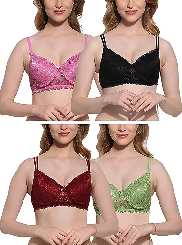 Image of FIMS - Fashion is my style Women Cotton Lycra Floral Lace Lightly Padded Bra Wired Seamless Fullcoverage Multicolor Cup- B