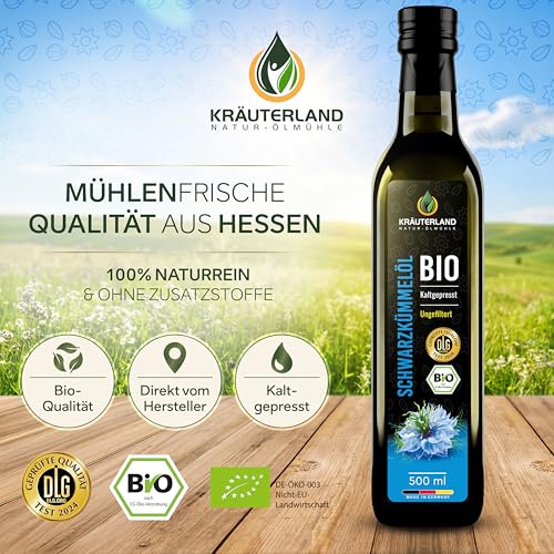 Kräuterland Bio Schwarzkümmelöl kaltgepresst ungefiltert 2x500ml (1Liter)