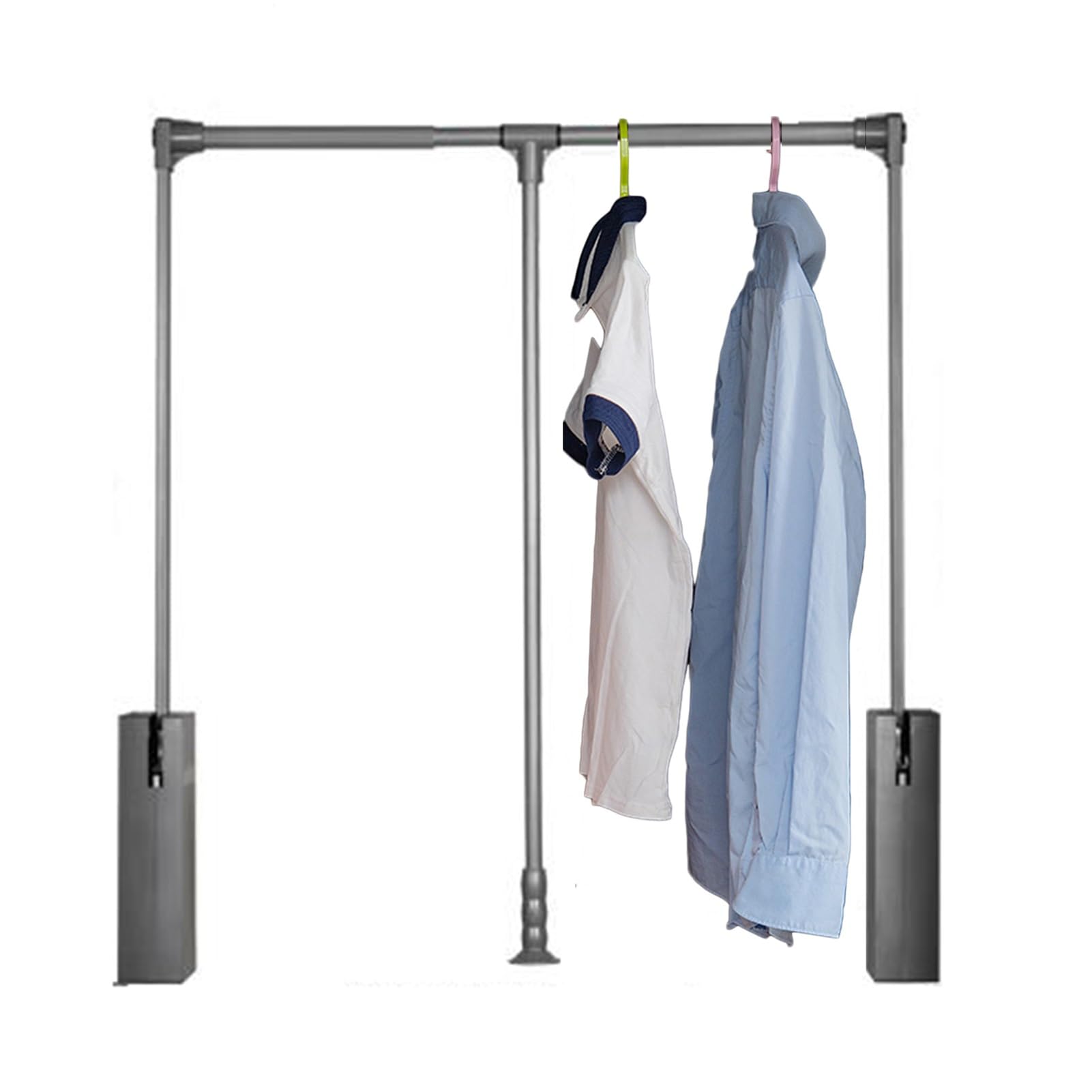 HTTGDGDH Adjustable Pull Down Closet Rod Organizer With Pneumatic Buffer, 20Kg Load-Bearing Wardrobe Lift Rail For Hanging Clothes, Brown, 510-660Mm - Maximize Space & Accessibili,Grey-510-660mm