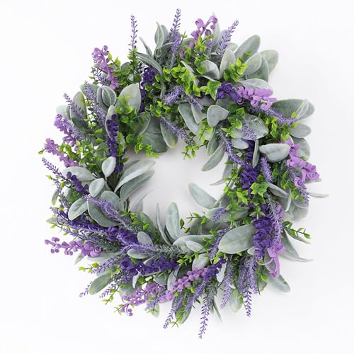 Couronne d'eucalyptus et lavande artificielle 45cm pour décoration de porte
