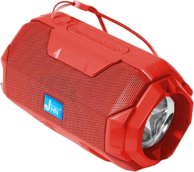 Image of Portable Wireless Bluetooth Speaker 5W with Built-in Torch, Deep Bass Stereo Sound, Long Battery Life, AUX Input, Rugged Water Resistant Design for Outdoor & Indoor (Red)