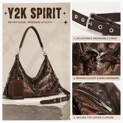 Image of Shoulder Purse for Women, Leather Women's Handbag Y2k Aesthetic Coquette Shoulder Bag Hobo Punk Trendy Ladies Purse