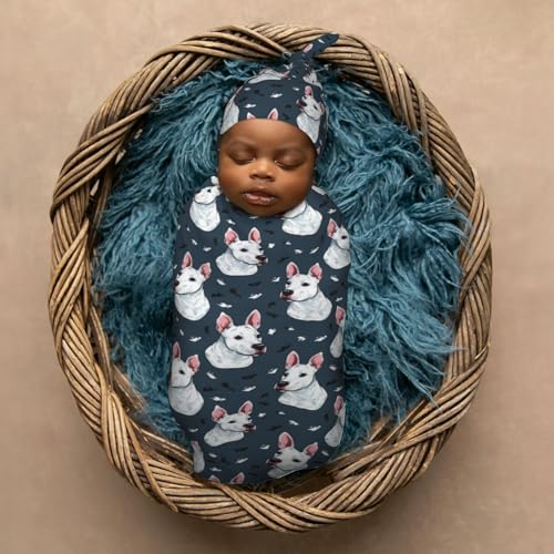 Image of Bull Terrier Dog Newborn Swaddle Blankets Hat Sets Soft Baby Receiving Blanket Swaddle Sack for Baby Shower Infant Boy Girl Gift